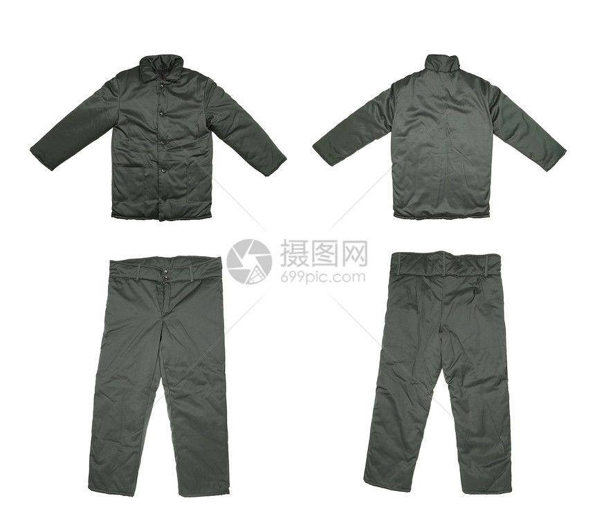 绿色工作穿戴的对称外套裤子夹克工业纺织品工作室男性裙子安全制造业图片