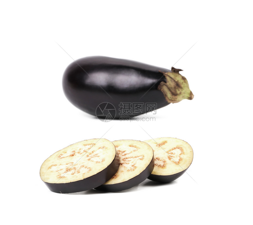 茄子或豆腐蔬菜的切片圆形黑色食物白色美食小吃营养团体节食紫色图片