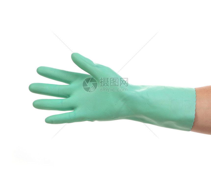 手戴蓝手套擦洗洗碗盘子消毒橡皮材料家庭手指琐事卫生图片