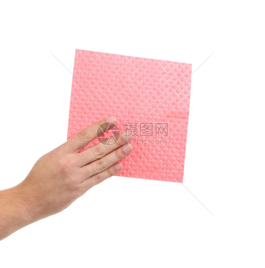 手握着粉色清洁海绵洗涤剂工作家庭家务手指清洁工橡皮卫生正方形白色图片