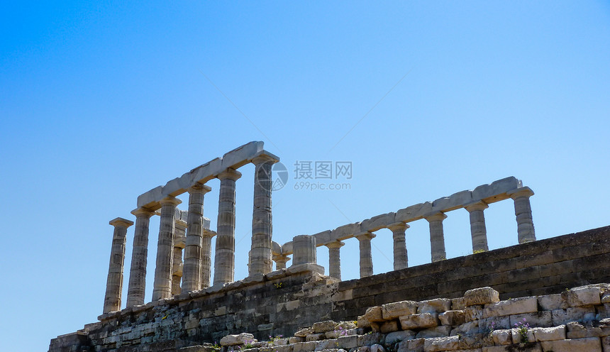 希腊苏尼奥的波塞冬寺庙游客废墟海王星吸引力敬畏大理石文明太阳观光旅游图片
