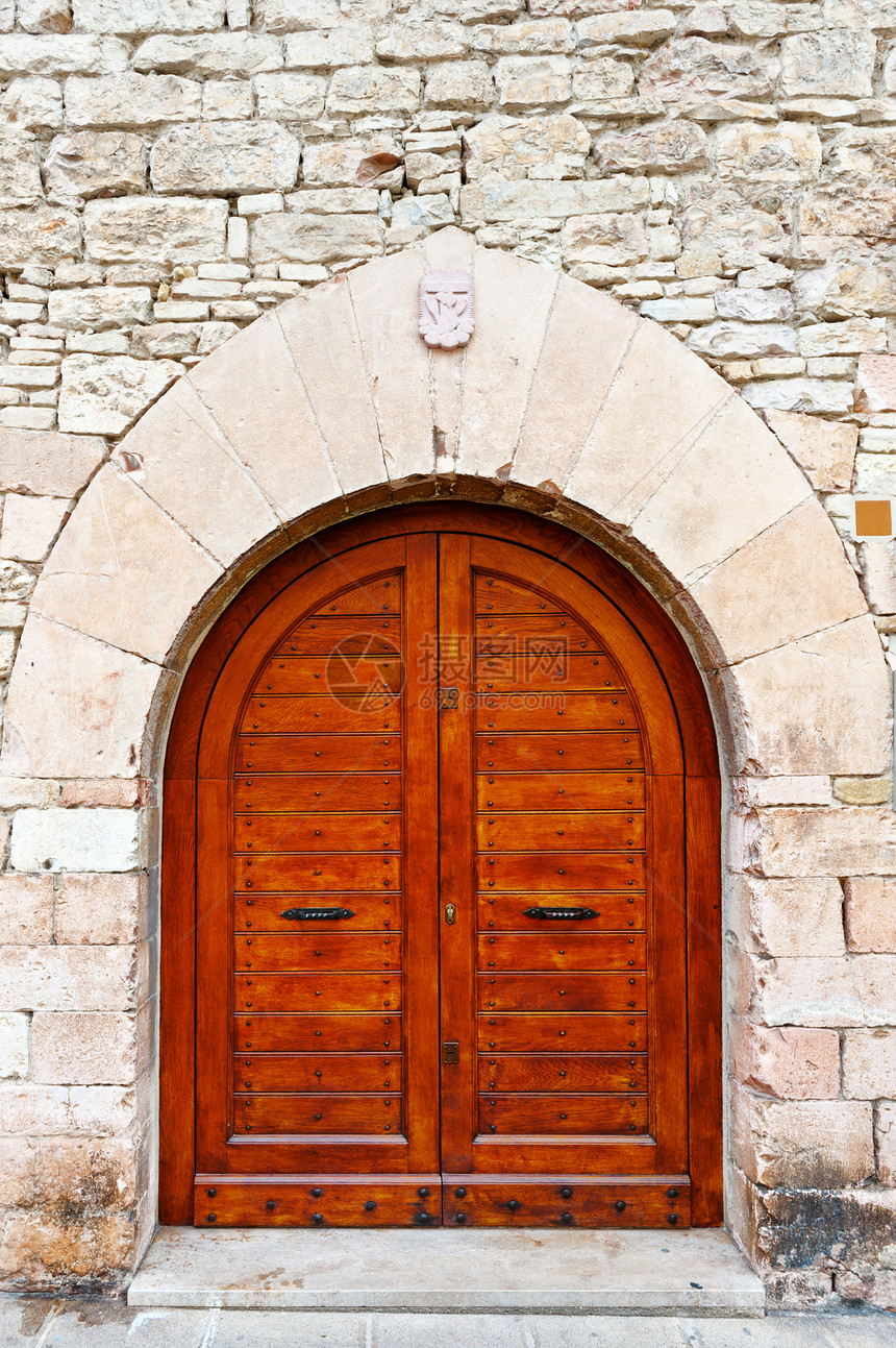 扇门历史安全木板面具石墙旅行房子木头风格入口图片