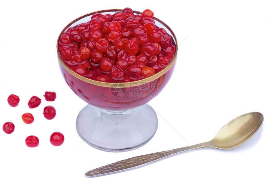 白底的糖浆中的比伯南浆果食物烹饪花瓶季节农业红色饮食餐具水晶甜点图片