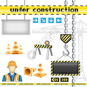 道路施工工具正在施工中衬衫男人工作金属头盔道路锥体建设者交通建筑插画