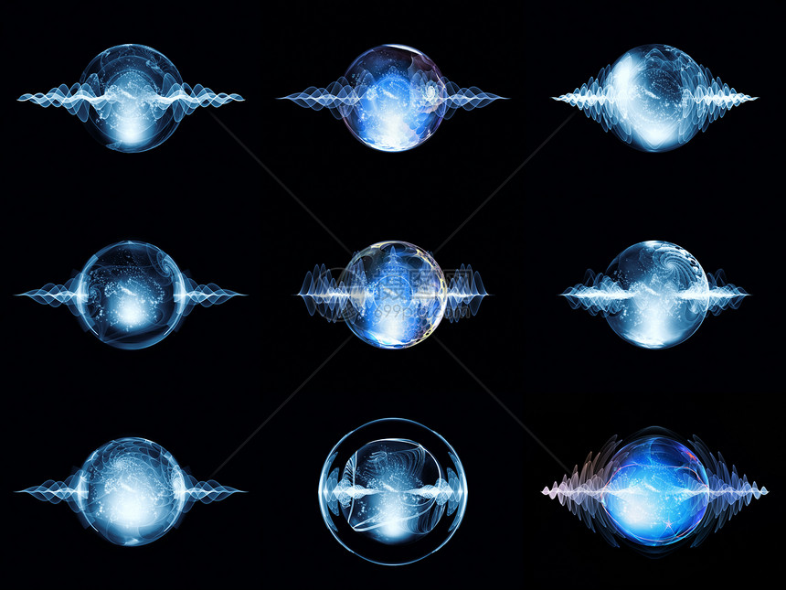 波波粒能源蓝色粒子渲染设计黑色海浪几何学元素图片