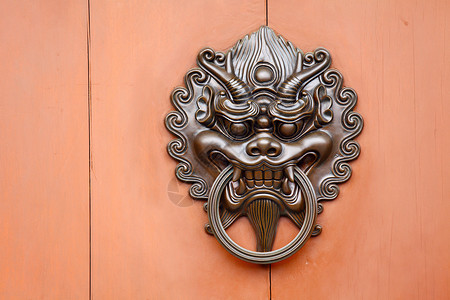 门环金属狮子雕金属像门锁背景