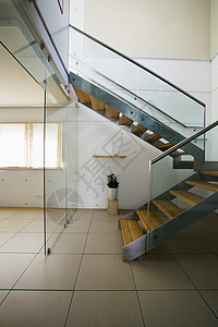 玻璃之空素材现代房屋楼梯的景象背景