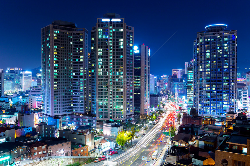 首尔市夜间住宅踪迹金融商业公司办公室风景景观天际场景图片