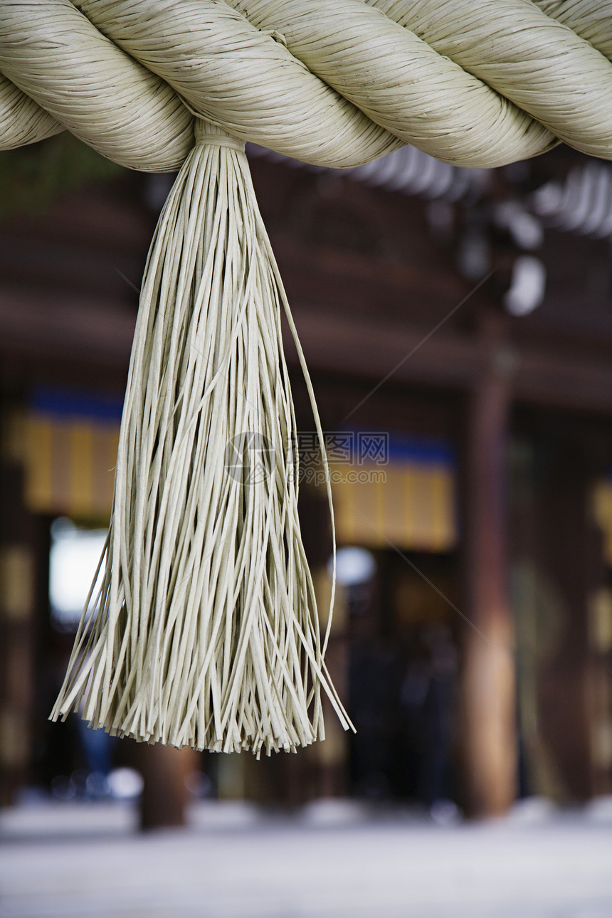 Meiji神殿大绳上的大帆船特写流苏神社视图风格装饰原宿图片