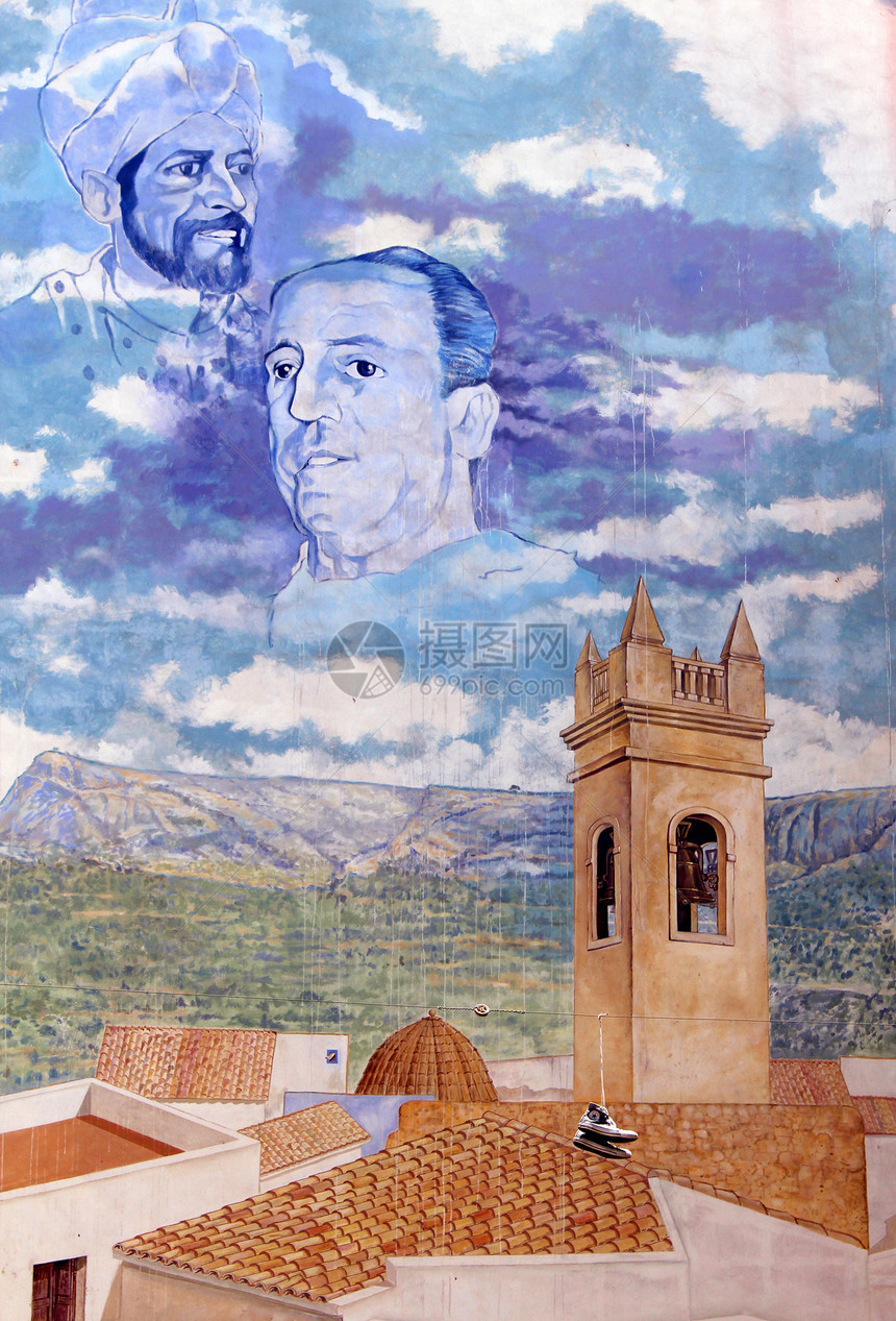 在D广场画了摩拉尔 曼努埃尔米罗 卡普 萨平绘画头皮旅游壁画海岸建筑海岸线历史博物馆建筑学图片