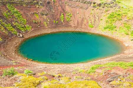 凯思内斯克朗id火山口陨石蓝晶地质学地标火山绿色圆形天空风景背景