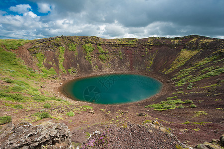 凯思内斯克朗id火山绿色火山口蓝色风景蓝晶圆形陨石红色地标背景