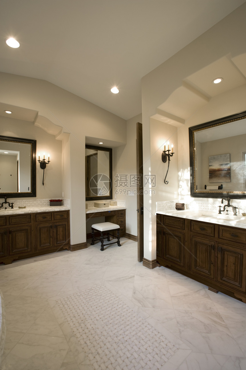 现代洗手间奢华建筑学内饰浴室地毯镜子橱窗图片