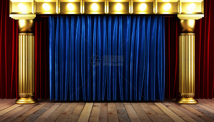 舞台蓝布幕画廊织物风格歌剧皇家出版物蓝色装潢仪式宣传图片