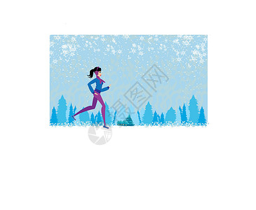 冬天跑步的弱小女孩女士运动脂肪暴饮暴食闲暇手套耳朵有氧运动房子手筒设计图片