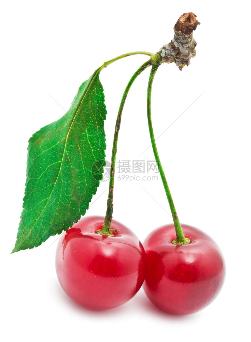 红樱桃浆果工作室甜点美食宏观红色叶子水果素食主义者绿色图片