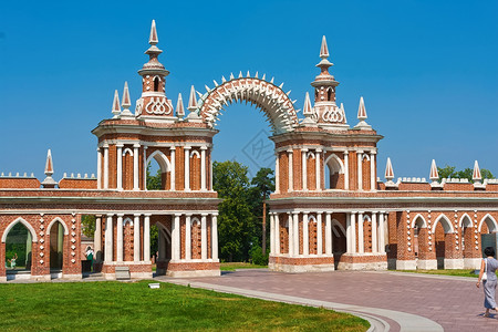 沙里登莫斯科沙里西诺Tsaritsyno文化建筑学建筑公园天空历史旅行地标博物馆红色背景