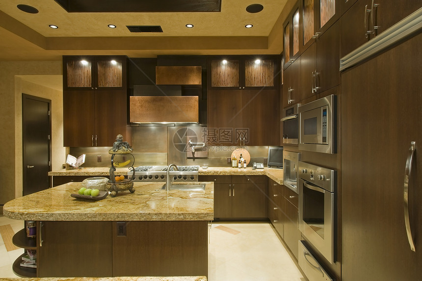 厨房内财富房子一体机建筑烤箱台面聚光灯不锈钢风格外观图片