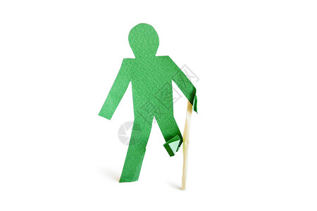 一个受伤的绿色棍子图 白色背景上有个行走棍背景图片