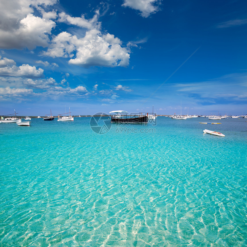 湖Formentera船蓝色旅行海岸地标假期血管晴天支撑旅游太阳图片