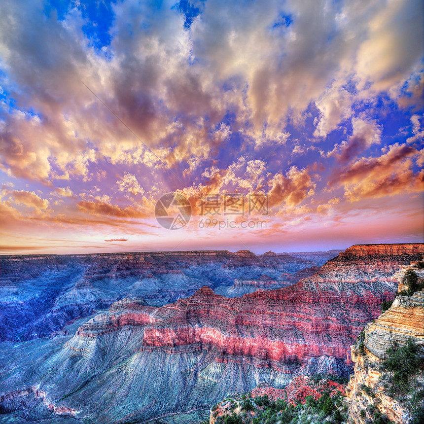 亚利桑那州日落大峡谷国家公园山脉侵蚀悬崖太阳峡谷地标顶峰荒野母点蓝色图片