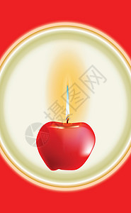 苹果蜡烛红色燃烧庆典灯芯火焰卡片绘画水果季节性插图背景图片