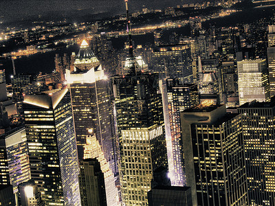 纽约市的摩天大楼和彩色天空吸引力建筑街道商业城市旅行工作反射天际全景高清图片素材