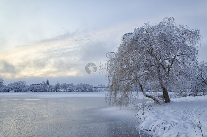 冬季风景 冰霜中湖和树荒野墙纸场景反射水晶季节正方形日落仙境日历图片