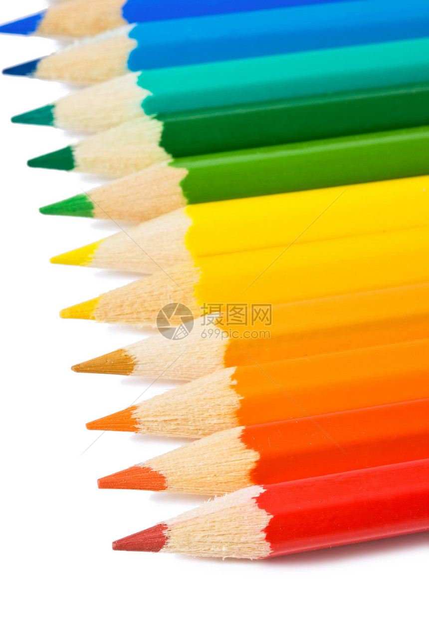 彩色铅笔学校红色蓝色调色板木头黄色紫色彩虹白色教育图片