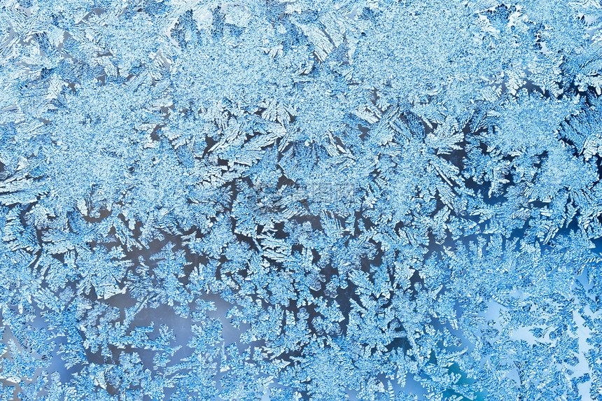 Frost 模式白色玻璃雪花蓝色冻结天气季节图片