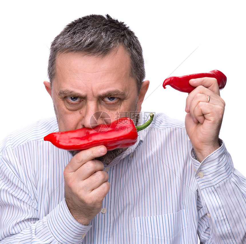一个红胡椒男人美食快乐饮食生活蔬菜植物小吃维生素营养男性图片