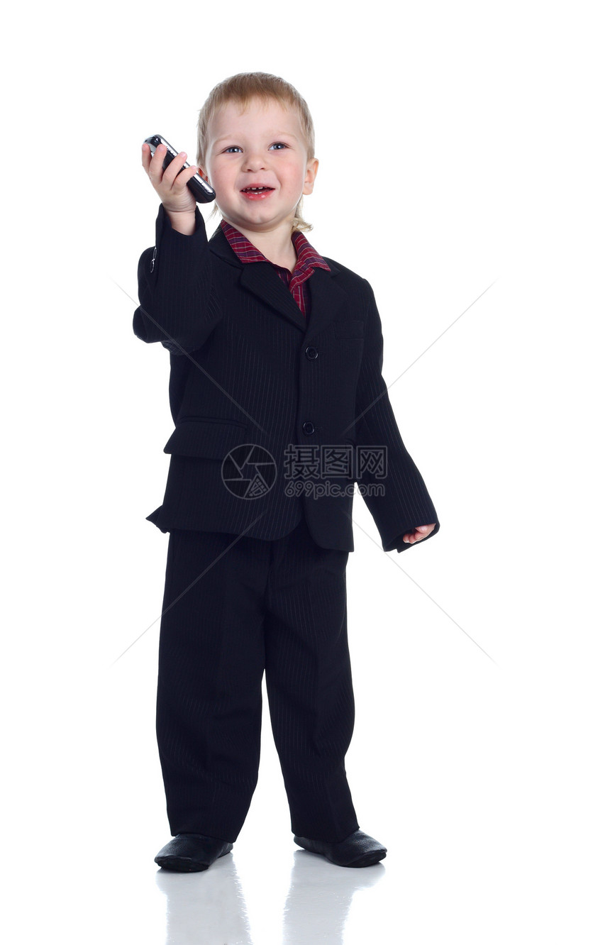 小小商务人士孩子快乐站立技术套房男生白色商业微笑人士图片