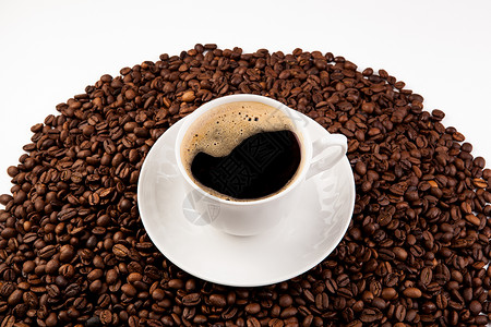 黑咖啡杯加泡沫食物杯子烹饪黑色宏观背景图片