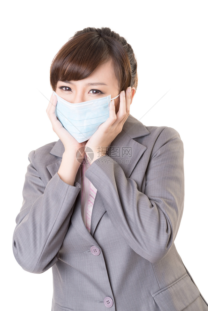 生病的女商务人士人士女性流感成人疾病药品工作疼痛面具商业图片
