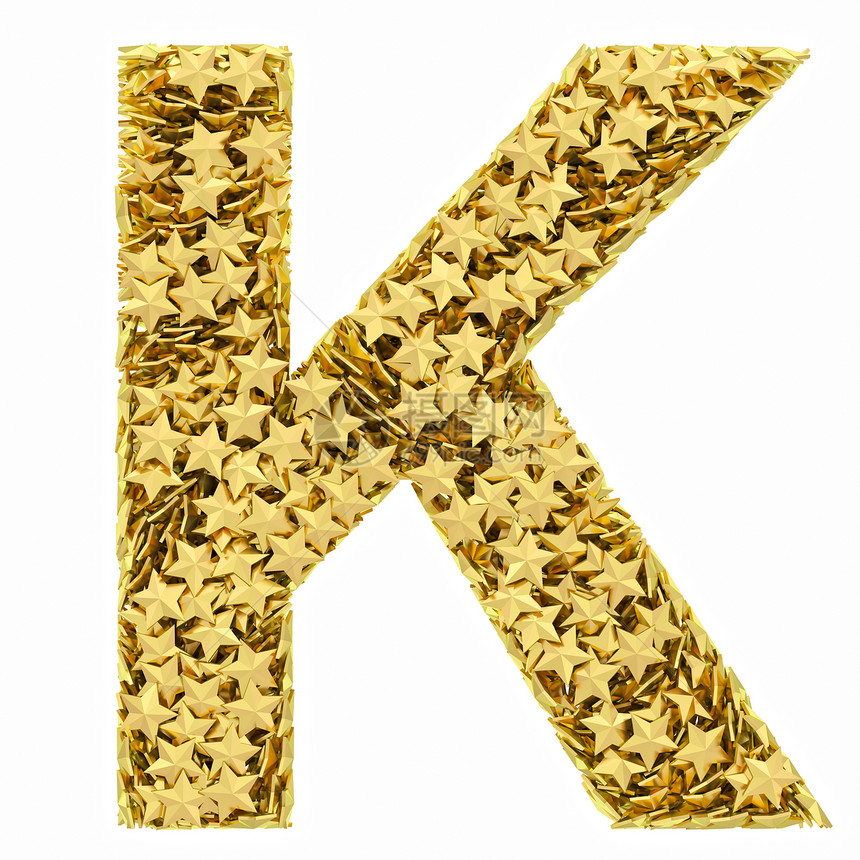 字母 K 由白上孤立的金星组成图片