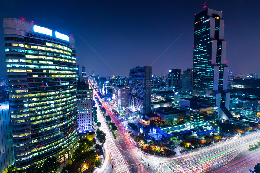 晚上首尔江南区场景交通建筑路口风景建筑学公司住宅市中心踪迹图片