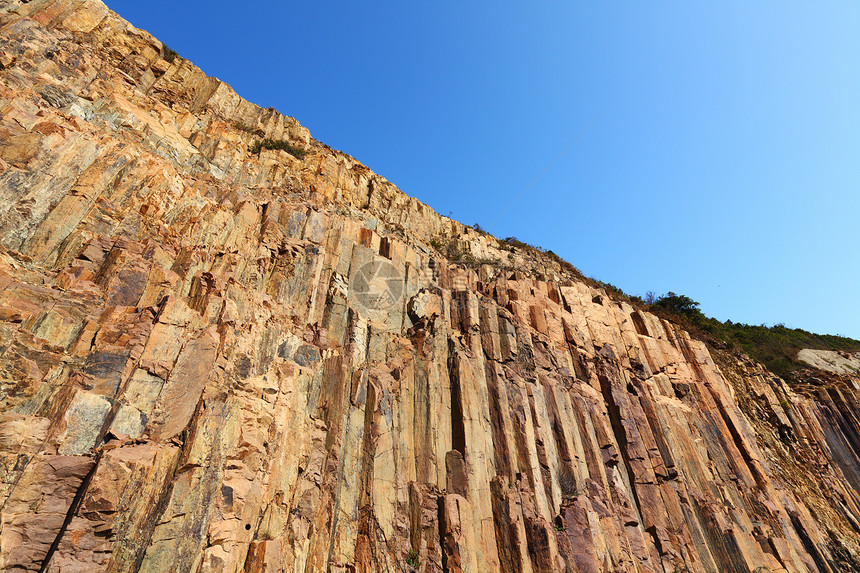 香港地公园六边形柱爬坡岩石地理柱子植物森林石头火山丛林环境图片