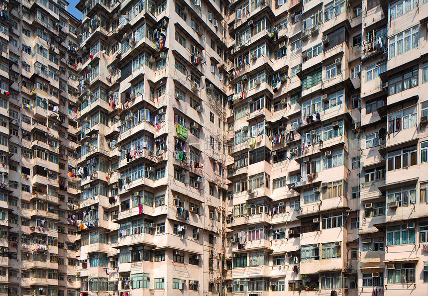 香港过度拥挤的住宅楼 拥挤不堪生活城市建筑学人口民众贫民窟市中心住房建筑贫困图片