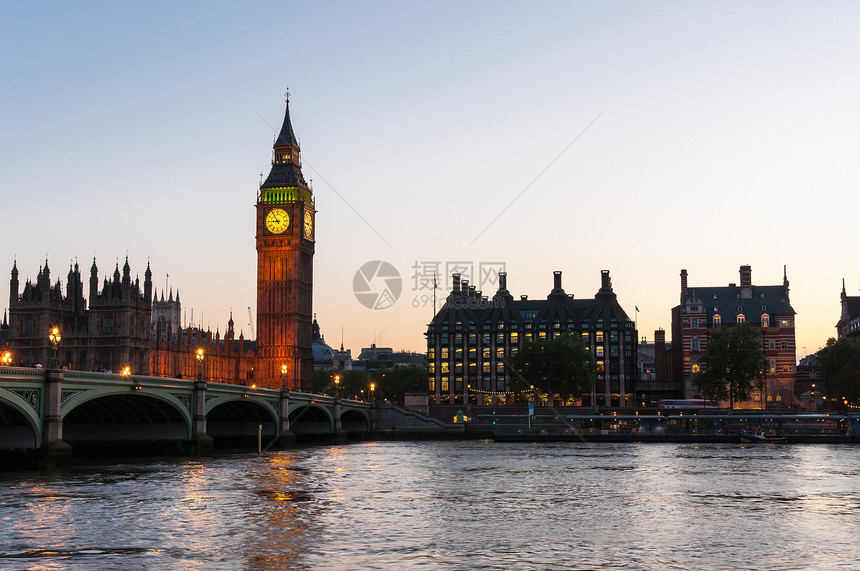 伦敦黄昏时间建筑英语议会建筑学旅行场景文化城市地标图片