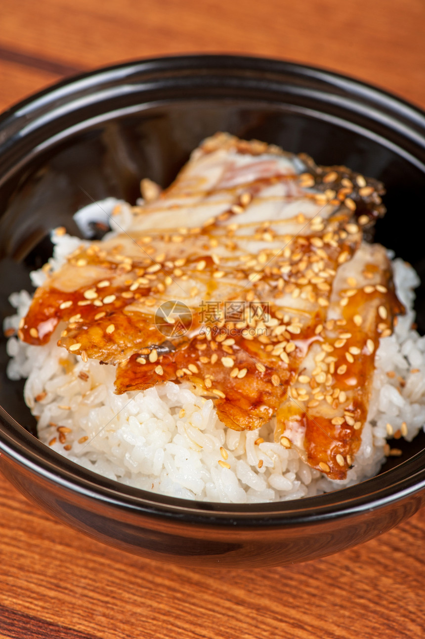 与大米午餐餐厅食物大学营养鳗鱼酱油日语美食盘子图片