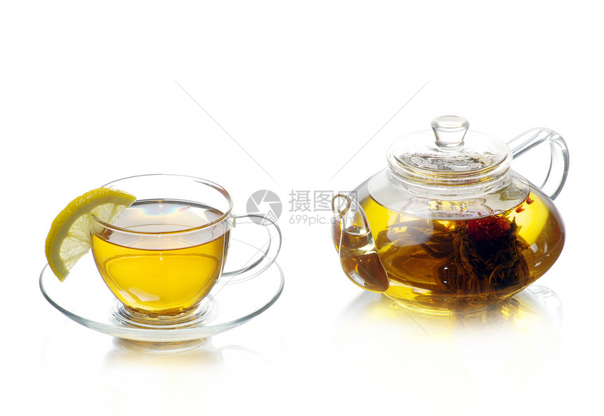 茶茶杯杯子概念液体玻璃红色棕色橙子一杯茶叶子绿色图片
