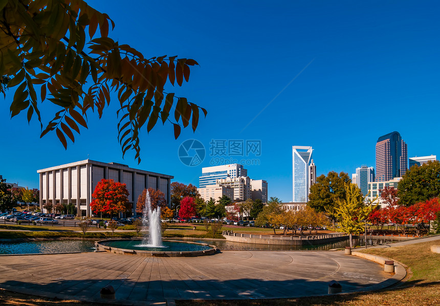 Charlotte 城市天线秋季季节市中心季节性树木建筑物数控天际景观植物住宅区图片