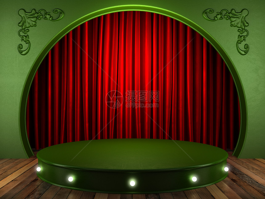 舞台上的红织布窗帘娱乐装饰皇家展览装潢歌剧木头宣传风格展示图片