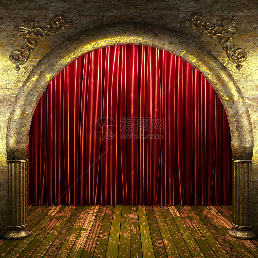 舞台上的红织布窗帘仪式红色风格衣服推介会娱乐画廊皇家天鹅绒奖项图片