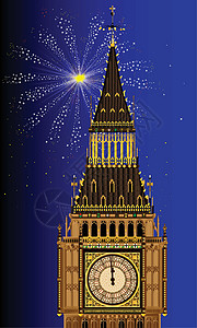 英国钟楼伦敦新年夜插画