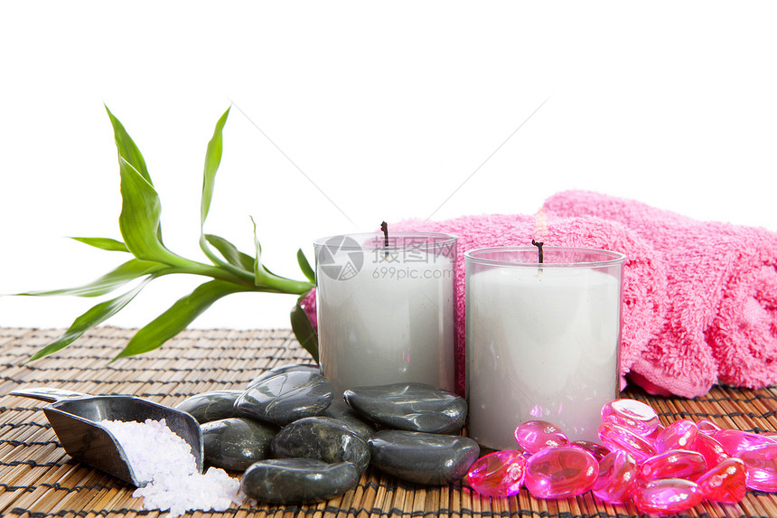 瑜伽或桑浴用品毛巾甘蔗粉色按摩石头竹子鹅卵石配件蜡烛桑拿图片