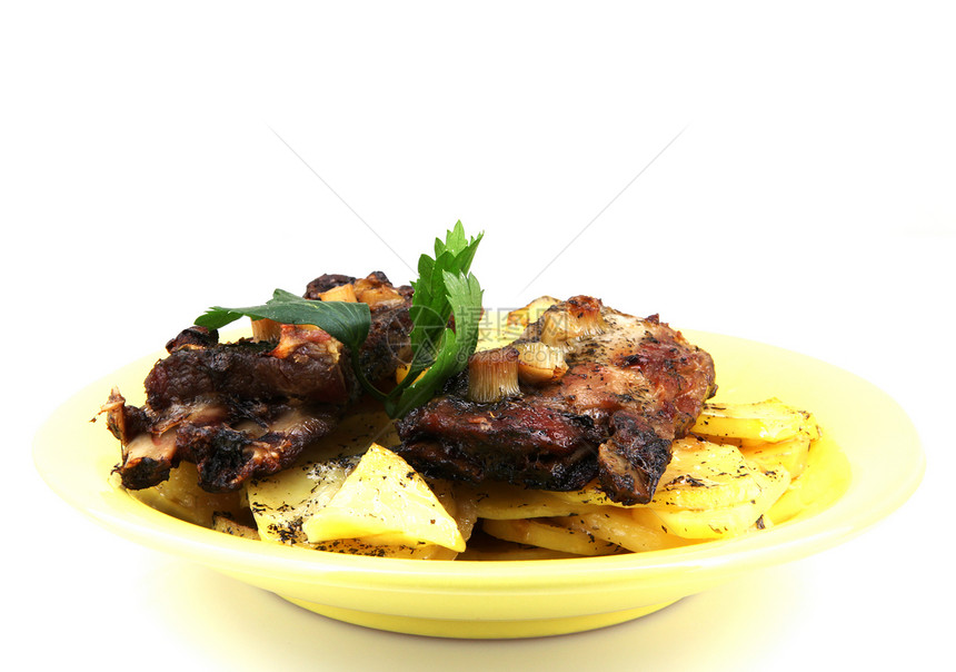 Grilled 牛排午餐烧烤蔬菜沙拉食物土豆盘子印章美食肋骨图片