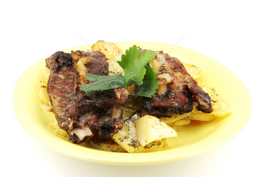 Grilled 牛排餐厅午餐沙拉白色印章筹码食物炙烤土豆烧烤图片