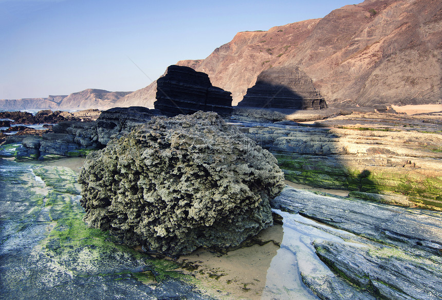 葡萄牙萨格雷斯海岸沿岸地区海滩支撑海岸线岩石波浪海洋图片