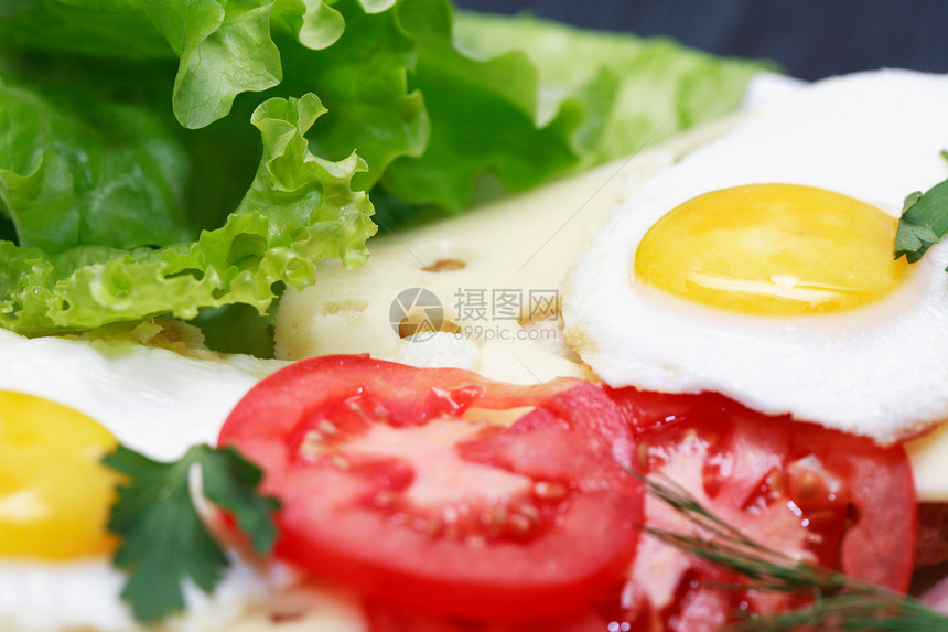 炸鸡蛋盘子小吃熏肉餐具食物火腿沙拉叶子图片